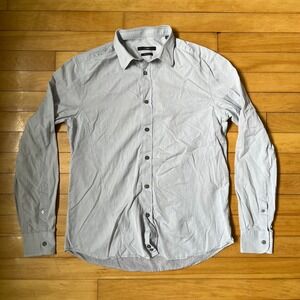 Z Zegna Light Grey Button Down Shirt Drop 8 Fit Slim Long Sleeve Size 42 16.5